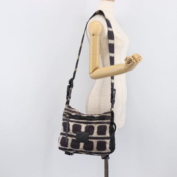 CHANEL Sports Line Shoulder Bag Nylon Black Silver CC Auth BA16680