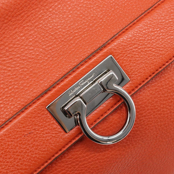 Salvatore Ferragamo Sofia Gancini Bag Leather 2way Orange Silver Auth BA16681A