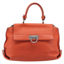 Salvatore Ferragamo Sofia Gancini Bag Leather 2way Orange Silver Auth BA16681A-2
