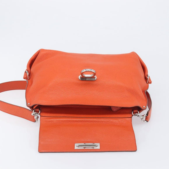 Salvatore Ferragamo Sofia Gancini Bag Leather 2way Orange Silver Auth BA16681A