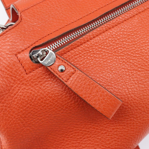 Salvatore Ferragamo Sofia Gancini Bag Leather 2way Orange Silver Auth BA16681A