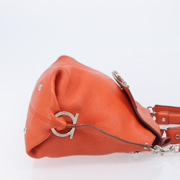 Salvatore Ferragamo Sofia Gancini Bag Leather 2way Orange Silver Auth BA16681A