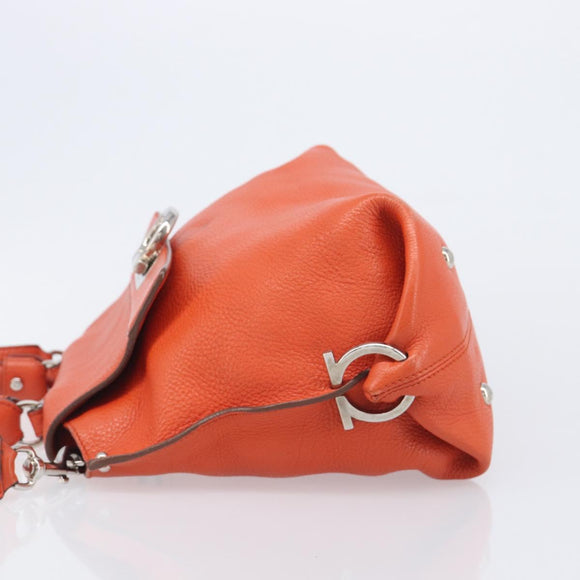 Salvatore Ferragamo Sofia Gancini Bag Leather 2way Orange Silver Auth BA16681A