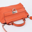 Salvatore Ferragamo Sofia Gancini Bag Leather 2way Orange Silver Auth BA16681A-6