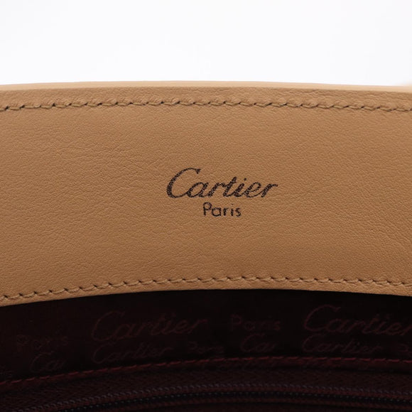 Cartier Tote Bag Leather Beige Silver Auth BA16682V