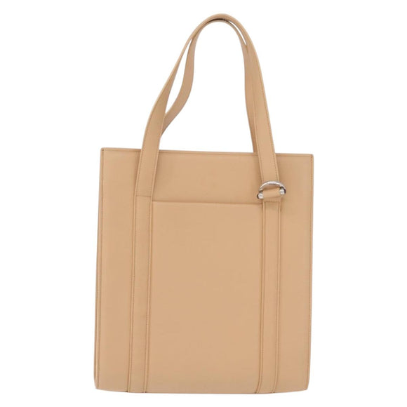 Cartier Tote Bag Leather Beige Silver Auth BA16682V