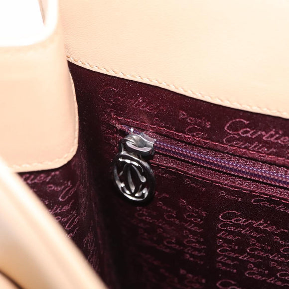 Cartier Tote Bag Leather Beige Silver Auth BA16682V