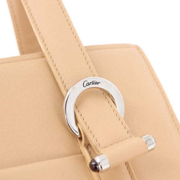 Cartier Tote Bag Leather Beige Silver Auth BA16682V