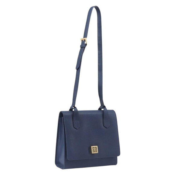 GIVENCHY Shoulder Bag Leather Navy Gold Auth BA16683A