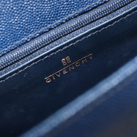 GIVENCHY Shoulder Bag Leather Navy Gold Auth BA16683A