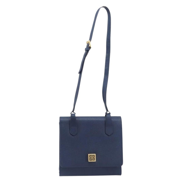 GIVENCHY Shoulder Bag Leather Navy Gold Auth BA16683A