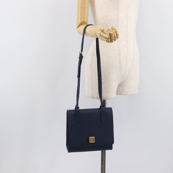GIVENCHY Shoulder Bag Leather Navy Gold Auth BA16683A