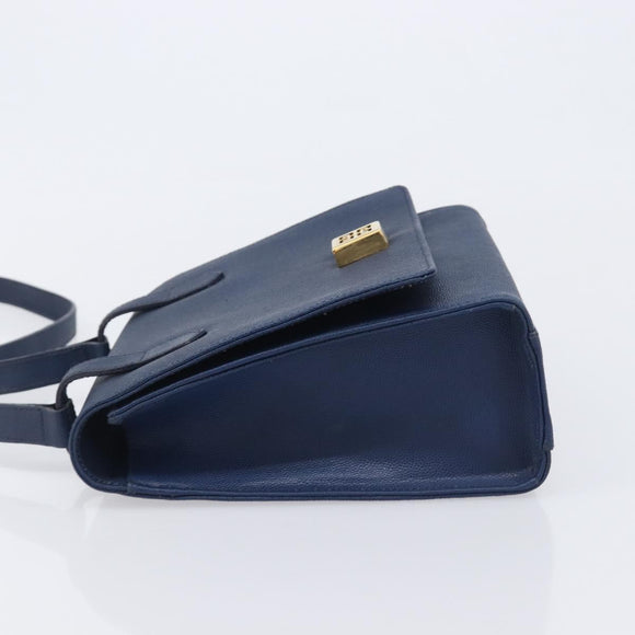 GIVENCHY Shoulder Bag Leather Navy Gold Auth BA16683A