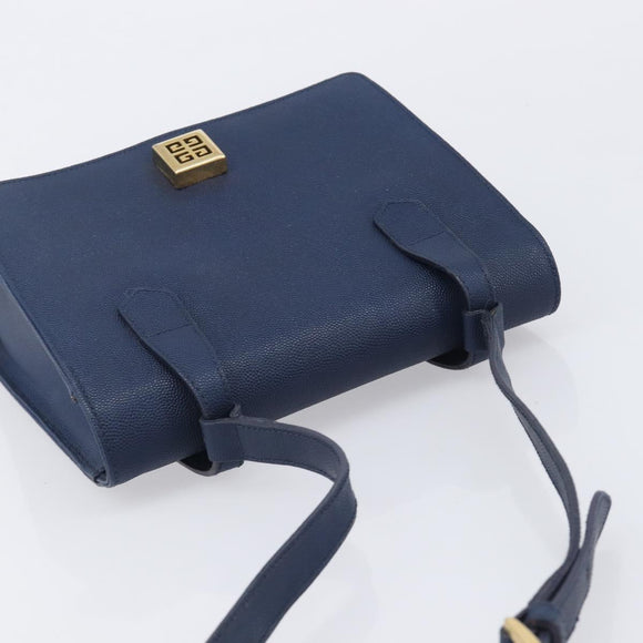 GIVENCHY Shoulder Bag Leather Navy Gold Auth BA16683A