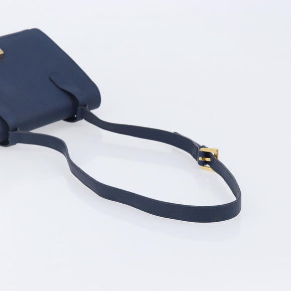 GIVENCHY Shoulder Bag Leather Navy Gold Auth BA16683A
