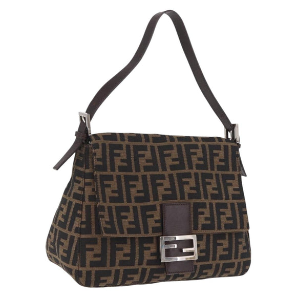 FENDI Zucca Canvas Mamma Baguette Shoulder Bag Brown Black Auth BA16684V