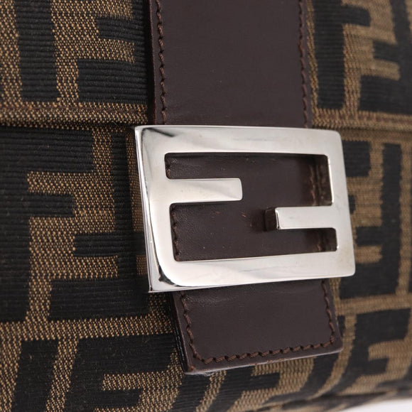 FENDI Zucca Canvas Mamma Baguette Shoulder Bag Brown Black Auth BA16684V