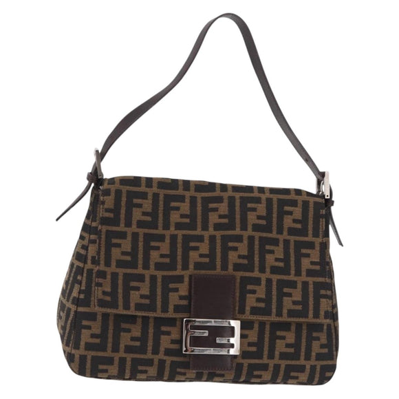 FENDI Zucca Canvas Mamma Baguette Shoulder Bag Brown Black Auth BA16684V