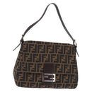 FENDI Zucca Canvas Mamma Baguette Shoulder Bag Brown Black Auth BA16684V-13