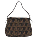 FENDI Zucca Canvas Mamma Baguette Shoulder Bag Brown Black Auth BA16684V-3