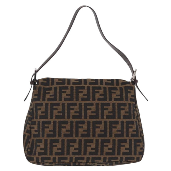 FENDI Zucca Canvas Mamma Baguette Shoulder Bag Brown Black Auth BA16684V