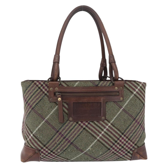 BURBERRY Tote Bag Wool Green Auth BA16686