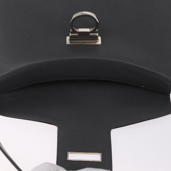 Salvatore Ferragamo Gancini Shoulder Bag Leather Gray Silver Auth BA16687