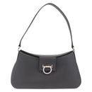 Salvatore Ferragamo Gancini Shoulder Bag Leather Gray Silver Auth BA16687-2