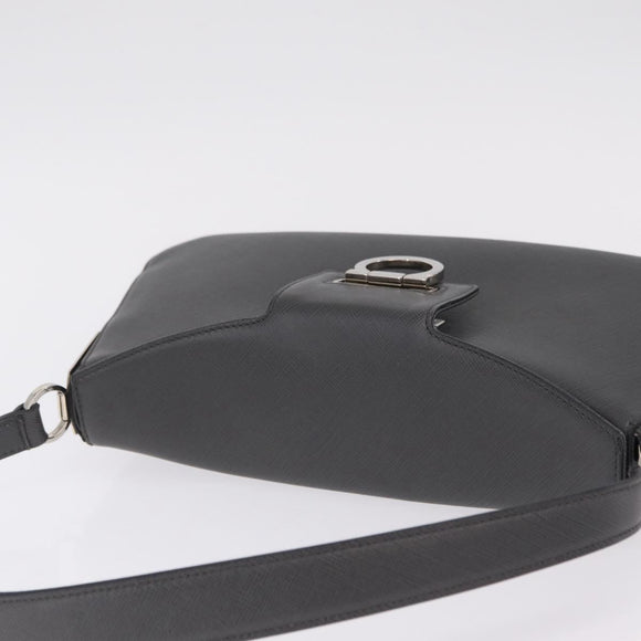 Salvatore Ferragamo Gancini Shoulder Bag Leather Gray Silver Auth BA16687