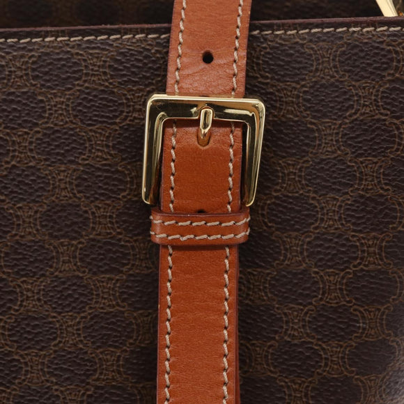 CELINE Macadam Canvas Shoulder Bag PVC Leather Brown Gold Auth BA16692