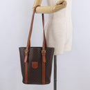 CELINE Macadam Canvas Shoulder Bag PVC Leather Brown Gold Auth BA16692-28