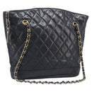 CHANEL Matelasse Chain Shoulder Bag Lamb Skin Black Gold CC Auth BA16693-1