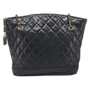CHANEL Matelasse Chain Shoulder Bag Lamb Skin Black Gold CC Auth BA16693-2