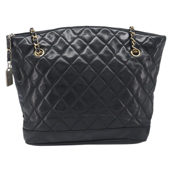 CHANEL Matelasse Chain Shoulder Bag Lamb Skin Black Gold CC Auth BA16693