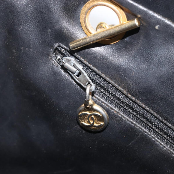 CHANEL Matelasse Chain Shoulder Bag Lamb Skin Black Gold CC Auth BA16693