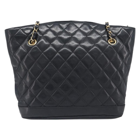 CHANEL Matelasse Chain Shoulder Bag Lamb Skin Black Gold CC Auth BA16693