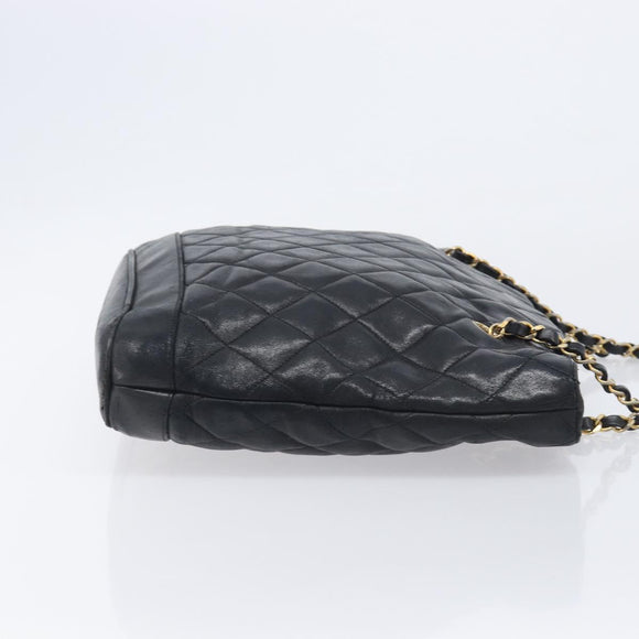 CHANEL Matelasse Chain Shoulder Bag Lamb Skin Black Gold CC Auth BA16693