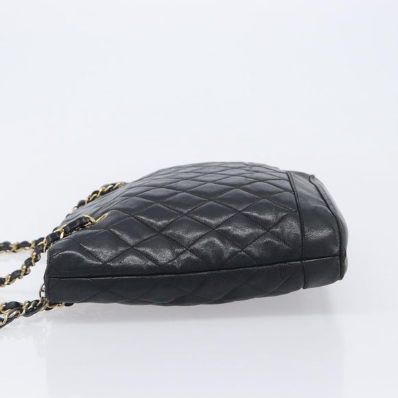 CHANEL Matelasse Chain Shoulder Bag Lamb Skin Black Gold CC Auth BA16693
