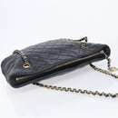 CHANEL Matelasse Chain Shoulder Bag Lamb Skin Black Gold CC Auth BA16693-6
