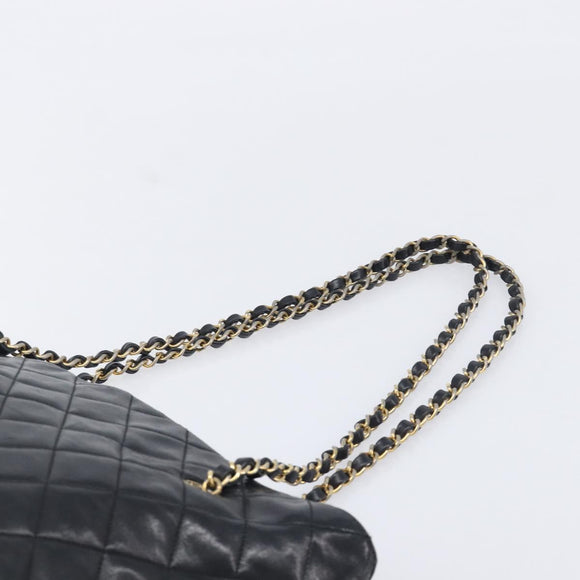 CHANEL Matelasse Chain Shoulder Bag Lamb Skin Black Gold CC Auth BA16693