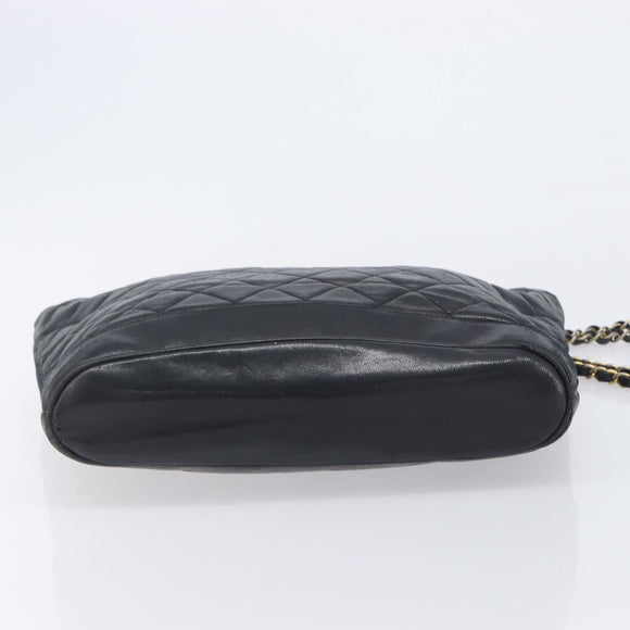 CHANEL Matelasse Chain Shoulder Bag Lamb Skin Black Gold CC Auth BA16693