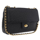 Bally Chain Shoulder Bag Leather Black Gold Auth BA16698-1