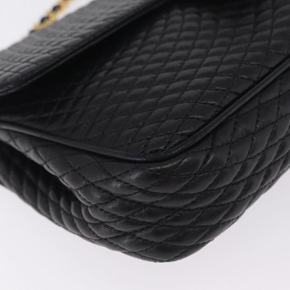 Bally Chain Shoulder Bag Leather Black Gold Auth BA16698