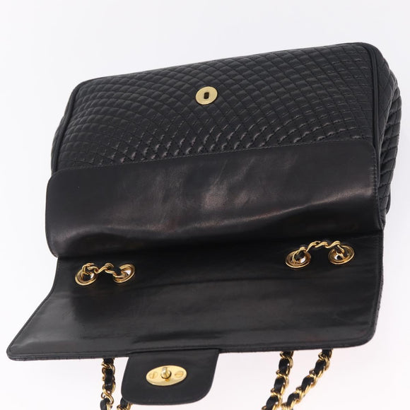 Bally Chain Shoulder Bag Leather Black Gold Auth BA16698