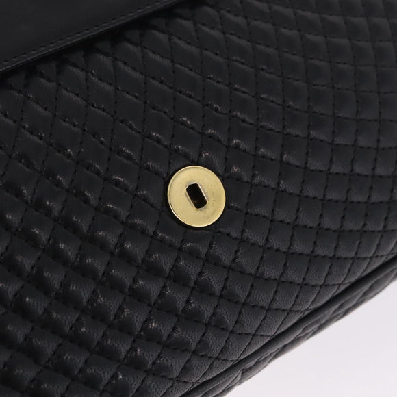 Bally Chain Shoulder Bag Leather Black Gold Auth BA16698