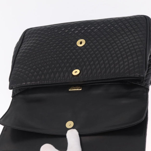 Bally Chain Shoulder Bag Leather Black Gold Auth BA16698