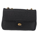 Bally Chain Shoulder Bag Leather Black Gold Auth BA16698-2