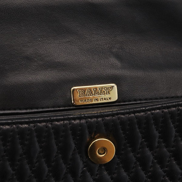 Bally Chain Shoulder Bag Leather Black Gold Auth BA16698
