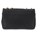 Bally Chain Shoulder Bag Leather Black Gold Auth BA16698-3