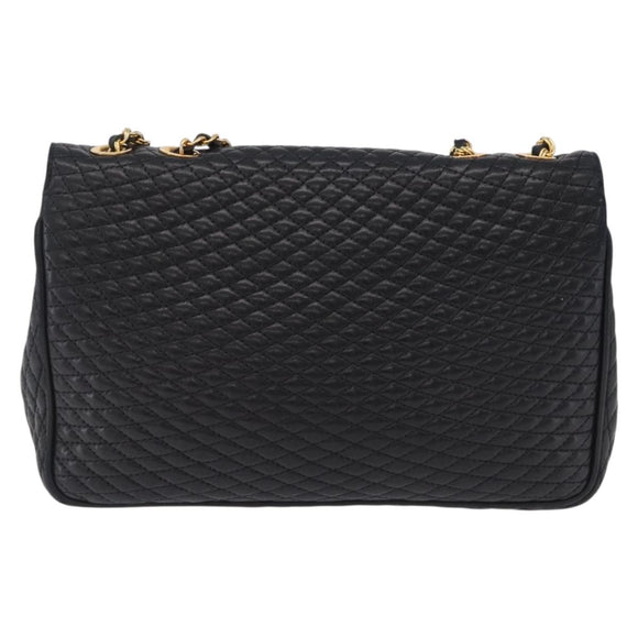 Bally Chain Shoulder Bag Leather Black Gold Auth BA16698